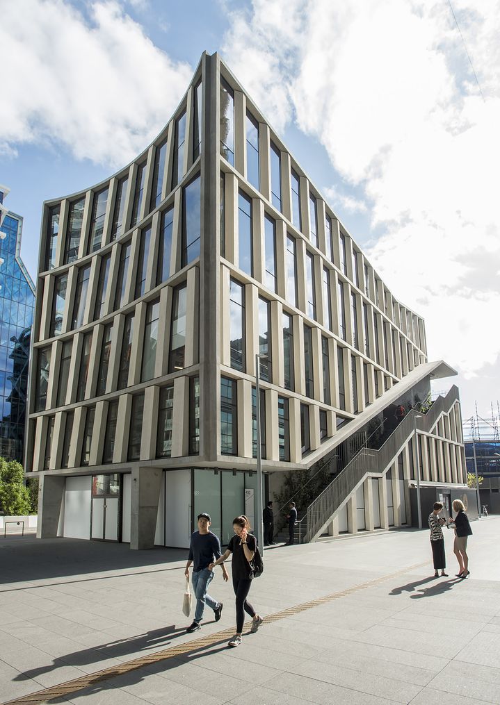  Landmark commercial gateway building and rooftop bar at Barangaroo Sydney designed by Durbach Block Jaggers Architects Sydney for Lend Lease.